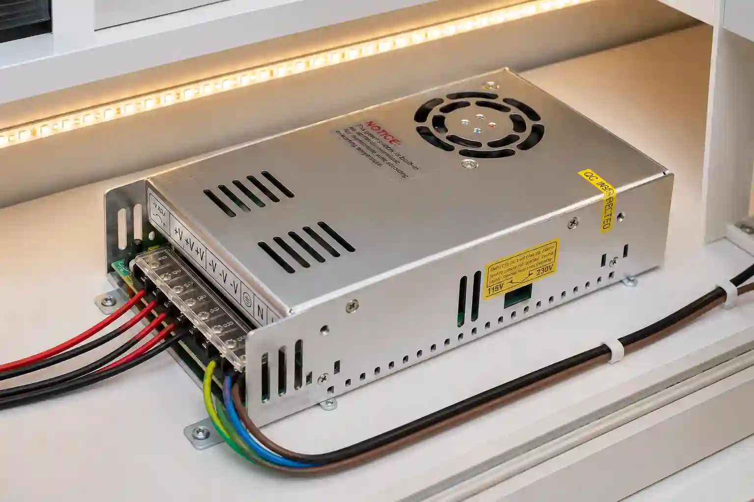Výkon a účinnost LED napájecího zdroje 24V 480W doporučené zatížení 384W pro LED pásky v interiéru